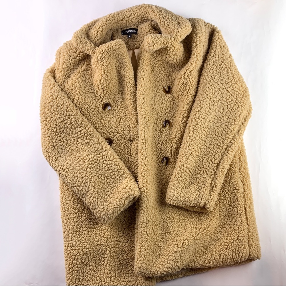 SHEIN Beige Double Button Teddy Coat